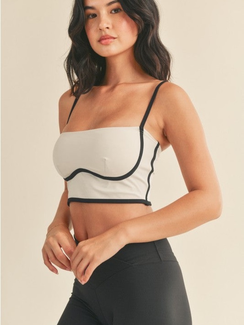 Ivory Sculpting Contrast-Trim Tank Crop Top